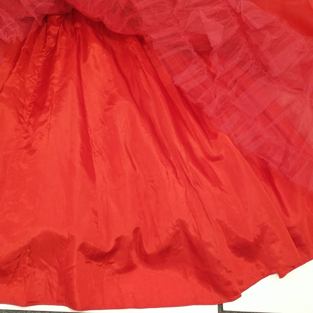 50s 60s Vintage Formal Gown Bright Red Cream Lace Fem Gone With The Wind Style - Picture 14 of 16